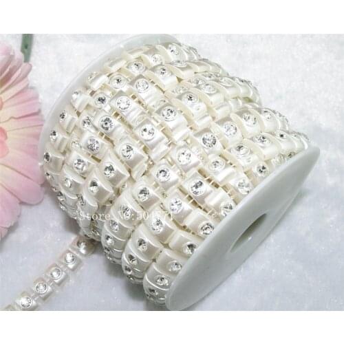 10 Yards 13mm Square Ivory Pearl With Rhinestone Chain Sewing Costume Applique LZ90