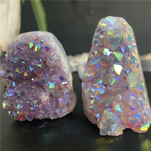 4cm Natural angel aura crystal cluster electroplating Titanium coating quartz cluster stone Healing Home decoration gift