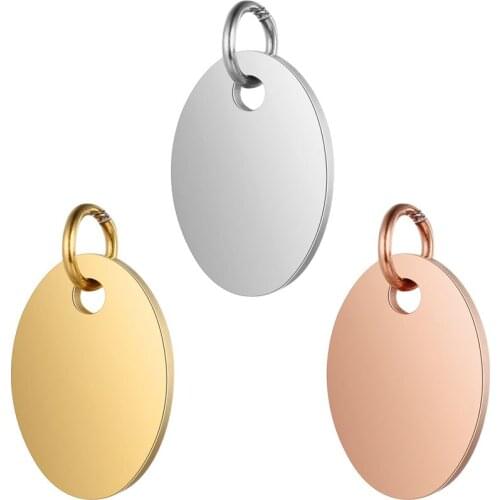 5pcs/lot 100% Stainless Steel Mirror Polished 17mm Oval Tag Charm for Bracelet Necklace Jewelry Making Accessories