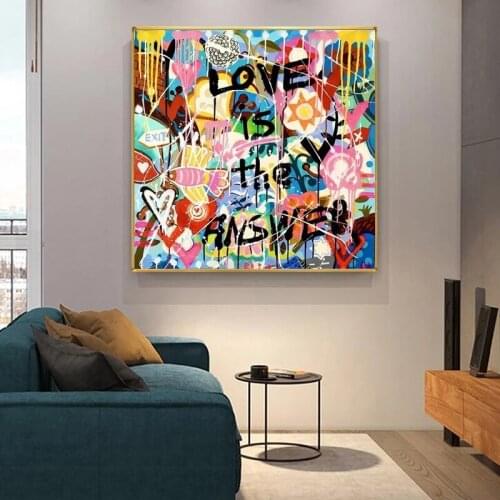 Abstract Graffiti Art Canvas Painting Love Is The Answer Letter Prints and Posters Wall Art Pictures for Living Room Home Decor
