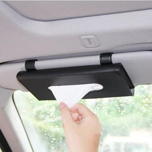 Car Sun Visor PU Leather Tissue Box Auto Clip Holder Paper Napkin Accessories