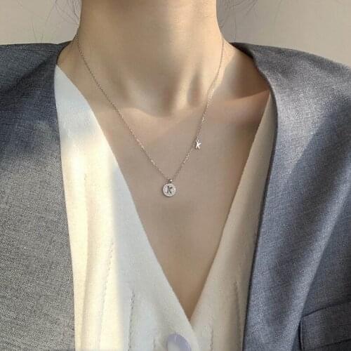 Besimpol 925 Sterling Silver Lucky letters Necklace Elegant Zircon 24 letters Pendant Necklace Jewelry Anniversary Birthday Gift