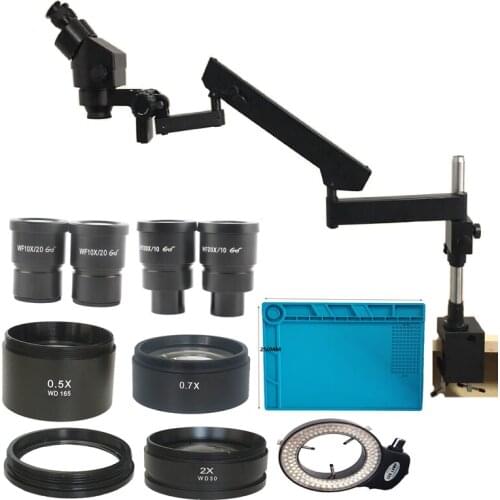 3.5X-180X Binocular Articulating Arm Clamp Microscope With 0.7X 1X 2.0X Auxiliary Objective Lens For Diamond Jewelry Phone PCB