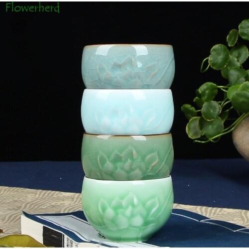Longquan Celadon Kiln Tea Cup Ceramic Porcelain Tea Cup Teaware Kung Fu Tea Cup Set Ice Crack Open Master Cup Tea Bowl Cup