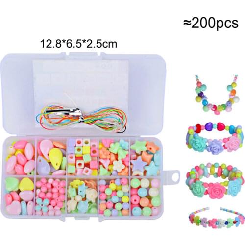 200Pcs Necklace Building Kit Baby Beaded Toys DIY Handmade Beads Souptoys 10 Grids Children Birthday Gift Plastic Handmade Beads