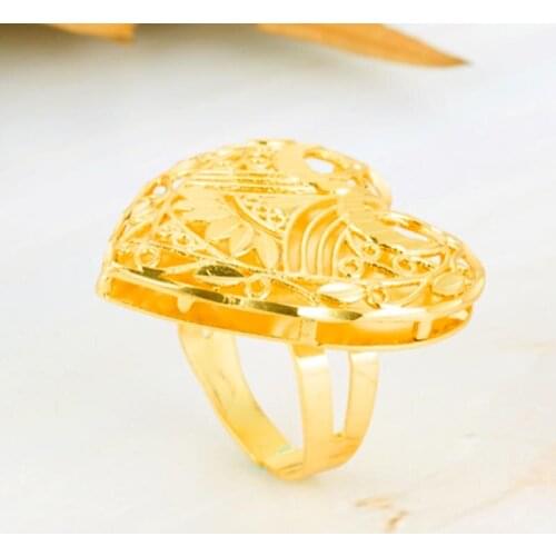Heart Love Ethiopian Ring Gold African jewelry large womens wedding ring Size adjustable ring gold-colored exaggerated rings