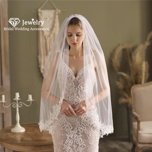CC Elegant Veils Women Hair Accessory Wedding Headdress Bridal Hairwear Flower Shape Lace Edge Appliqued Veil 100% Handmade V683