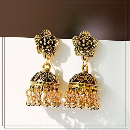 Ethnic Gold Flower Indian Jewelry Jhumka Earrings Gypsy Vintage Boho Tribe Tassel Drop Earrings Jewelry Oorbellen