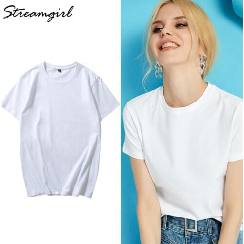 Womens T-shirt Basic White T Shirt Women Cotton Summer Plus Size Short Sleeve Loose Womens Tee Shirts For Ladies Tshirts Cotton