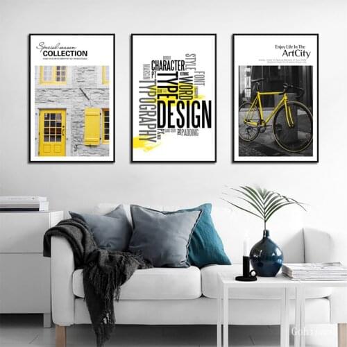 Landscape Black and White Yellow Tower Tram Canvas Painting Nordic Minimalist Posters And Prints Wall Pictures For Bedroom Decor