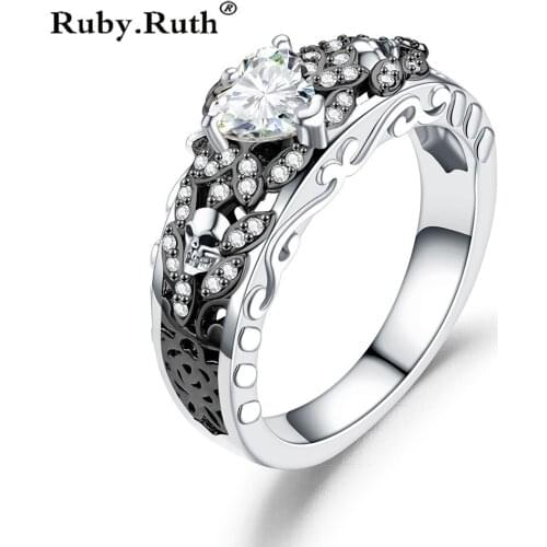 Skull Rings for Women Accessories Zirconia Heart Love Ring with Stone for lady Gifts