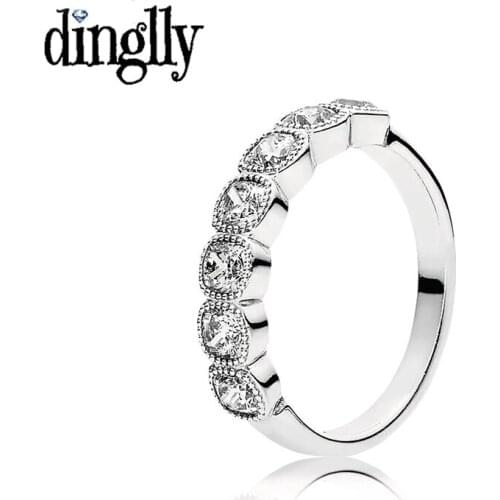 Dinglly Fashion Shiny Crystal Ring For Female Women Wedding Anniversary Silver Color Ring Couples Lover Gift Jewelry