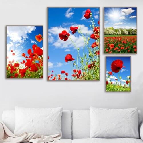 Poppies flower Canvas Paintings On The Wall Art Posters And Prints Red Flowers Canvas Art Wall Pictures For Bed Room Cuadros