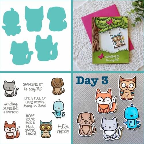 Docile Dog Cat Hen Fox Owl Metal Cutting Dies With Clear Stamps Encouragement Wishing Words For Craft Album Making Template 2020