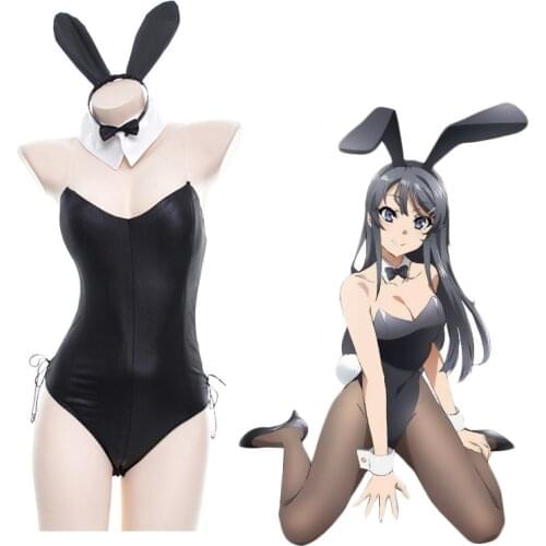 Cute Bunny Cosplay Costumes Black Faux Leather Material Rabbit Good Quality Kawaii Comic Bunny Costume Set For Girls Women
