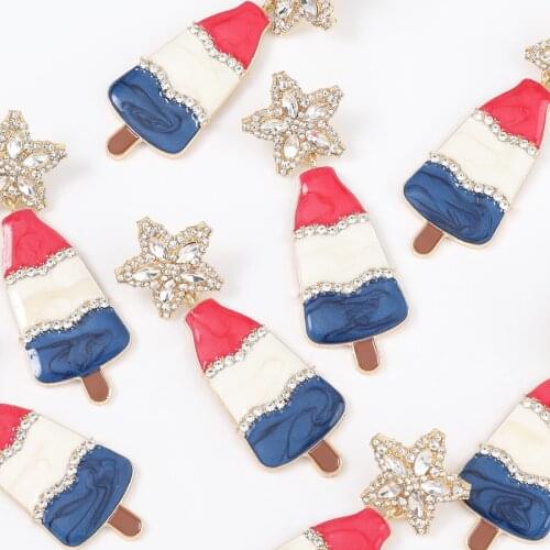 Fashion Creative Metal Dripping Oil Rhinestones Star Flower Earrings Girl Popular Dangle Earrings Party Accessories