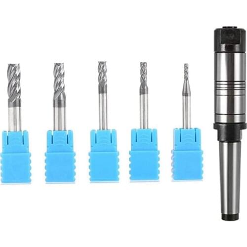 5 Pcs 4-Flute Milling CNC Rotary Burrs Set & 1 Pcs 22mm Milling Arbor Gear No. 2 Morse Taper MT2 M10 Mill Cutter Holder