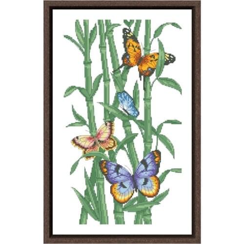 Dreampattern Butterflies and bamboo cross stitch kits embroidery needlework sets 18ct 14ct 11ct white cloth DIY handmade