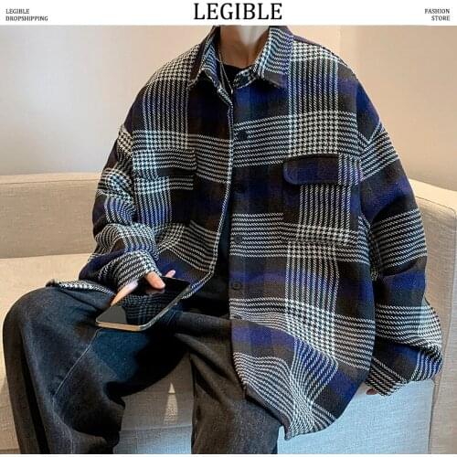 LEGIBLE 2021 Autumn Winter Jacket Men Casual Plaid Wool Jackets Man Loose Oversized Mens Jacket Coat