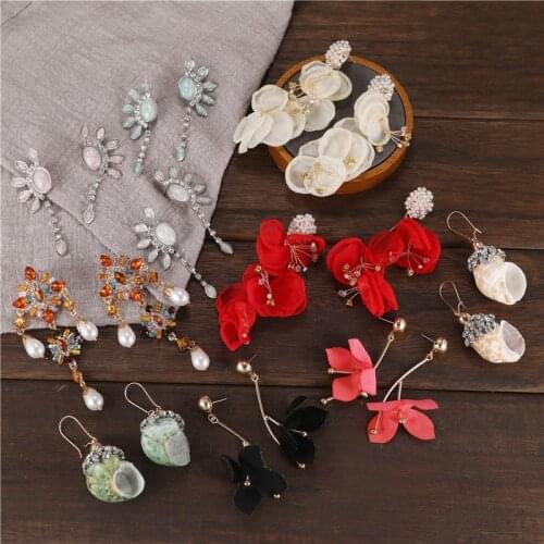 JURAN ZA New Chic Colorful Crystal Dangle Drop Earrings Holiday Party Flower Statement Earrings Wholesale Jewelry Handmade Gifts