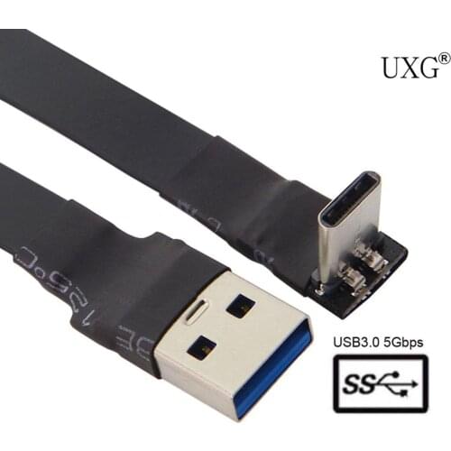 Up Angled USB-C Type-C Male to USB3.0 Data Cable 20cm Slim Flat Soft for Tablet & Phone & Laptop