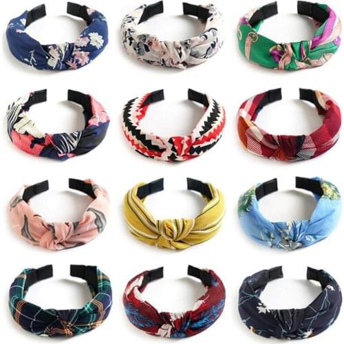 Printed Scrunchies Turban Top knotted Elastic Hairband Hair Accessories for Girls No Slip Stay Head band Hair Band for Women 048