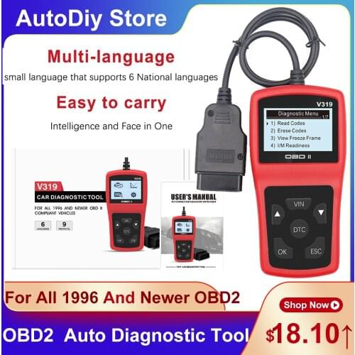 OBD2/EOBD Code Reader V319 OBD2 Scanner Diagnostic Repair Tools For All 1996 And NEWER OBD2 Compliant Vehicles ELM327 6 Language