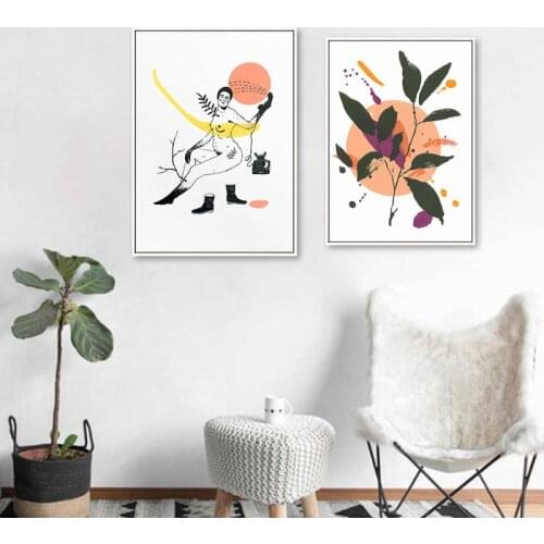 Nordic Plants Leaf Canvas Painting Abstract Figure Line Drawing Picture Wall Art Poster and Print For Living Room Home Decor