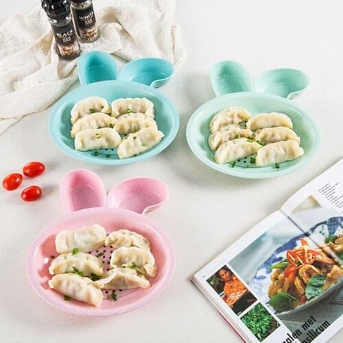 Wheat Straw Disc Vinegar Dish Dipping Bowl Rabbit Shape Double Layer Dumpling Plate Vegetable And Fruit Draining Trays Tableware