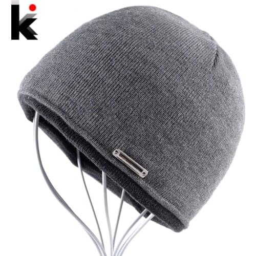 Autumn Winter Beanie Hat Plus Thicker Velvet Men Knitted Cap Hip Hop Skullies Bonnet Beanies Skis Skating Mens Hats For Men