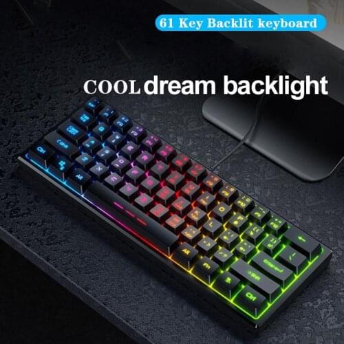 61 Key Gaming Keyboard USB Wired LED Backlit Gaming Keyboard Gamer Ergonomic Mause For PC Laptop