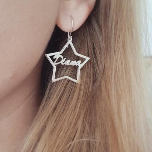 Hanging Dangle Name Earrings For Women Pentagram Geometric Personalized Name Drop Earing Bijoux Femme Custom Jewelry Accessories