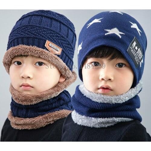 Knitted Baby Hats Scarf Five Star Beanie Cotton Warm Fur Caps Soft Hat for Children Girls Boys Beanies Autumn Winter Hats
