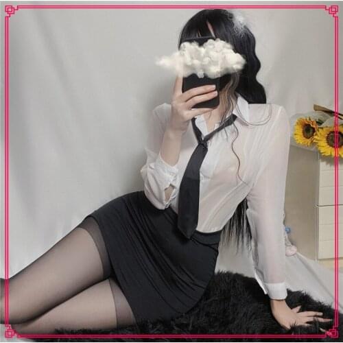 Women Sexy Work Outfit Cosplay Costume Erotic Office Uniform Suit Hot Perspective Role Play Outfit White Top and Skirt Entice Se