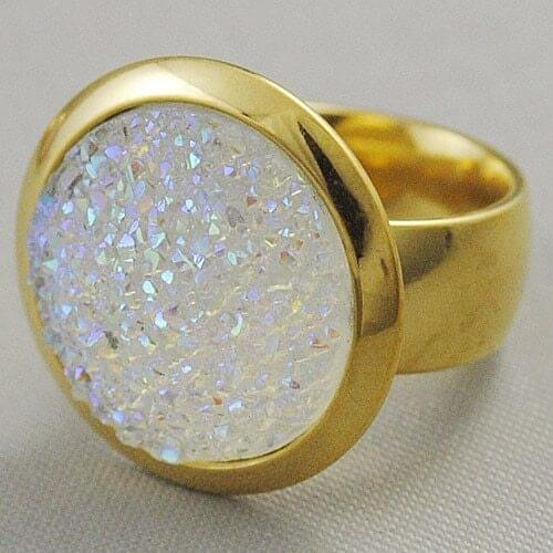 Gokadima 2017 Big Stone Rings Gold Color Stainless Steel Ring For Women Purple/White/Pink Europe Exaggerated Party Lady Jewelry