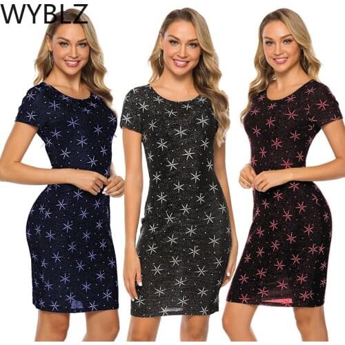 WYBLZ Womens Casual Round Neck Short Sleeve Slim Bag Hip Print Mesh Dress Short Sleeve Slim Summer Sexy Fit Tights Dress