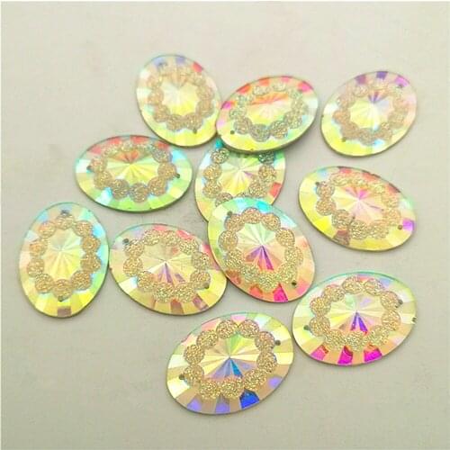 10PCS 13mm*18mm AB Resin Peacock eye Rhinestone Flatback Wedding Diy Button Crafts