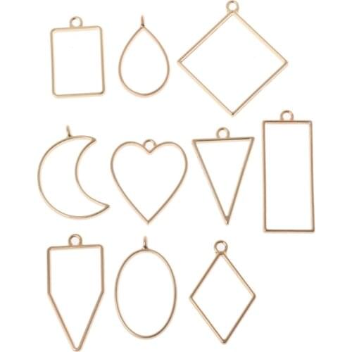 10Pc Assorted Geometric Hollow Pressed Flower Frame Pendant Resin DIY Jewelry Making