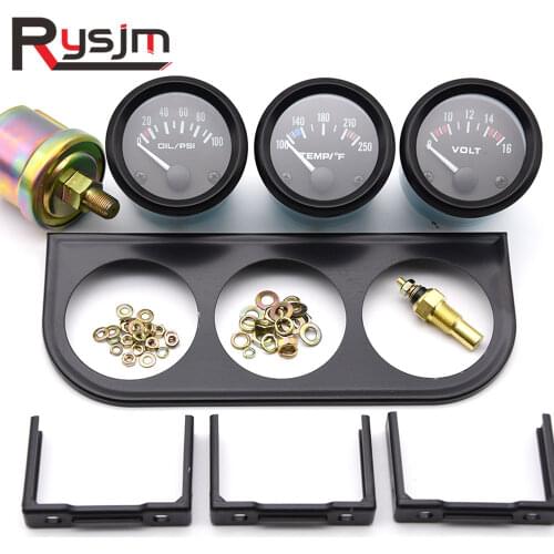 52mm Triple Kit Water Temperature Gauge + Oil Pressure Gauge psi + Volt meter for Car Oil Press Sensor 3in1 Auto Racing Gauges