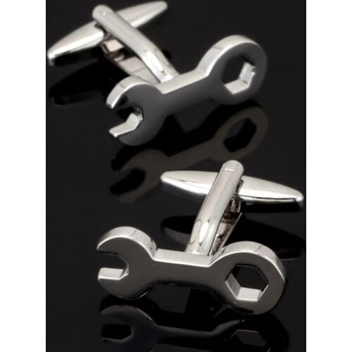 Free shipping, new fashion mens shirt cufflinks silvery tool wrench cufflinks senior designer exclusive tool styling button