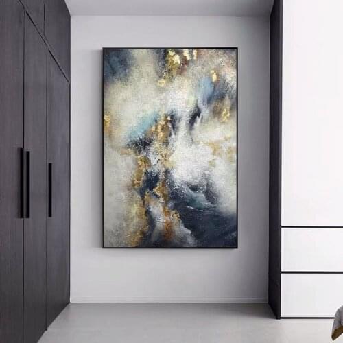 Big Size Decorative Wall Art Gold Foil Canvas Oil Painting Modern Abstract Paintings THE CLOUD Wall Picture For Living Room