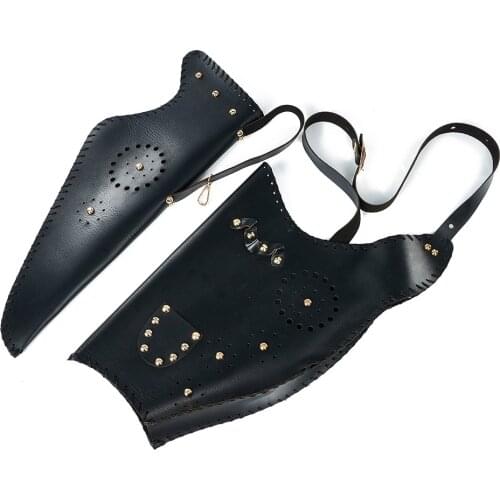 Luoyer Archery Cow Leather Arrow Quiver Hip + Recurve Bow Case Bag Backpack for Traditional Longbow Black Adjustable Straps