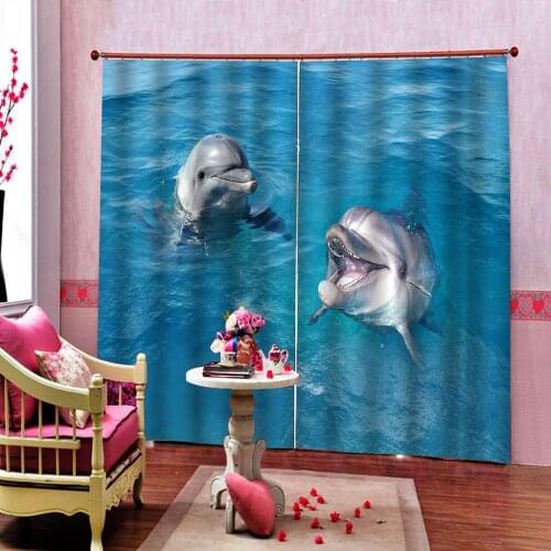 Dolphins playing in water Printed Pattern Curtain For Living room Bedroom Blackout Window Drapes Decor Sets 2 Panels With Hooks