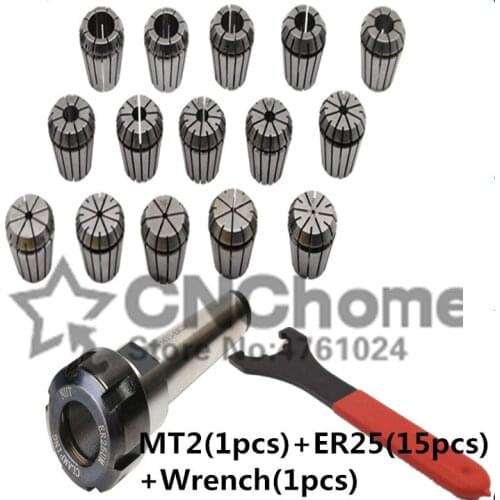 ER25 Spring Clamps 15PCS MT2 ER25 M10 1PCS ER25 Wrench 1PCS Collet Chuck Morse Holder Cone For CNC Milling Lathe tool