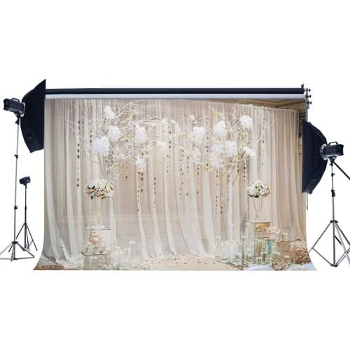 Wedding Ceremony Backdrop Interior Stage Decoration Wallpaper Backdrops White Curtain Fresh Flowers Photography Background
