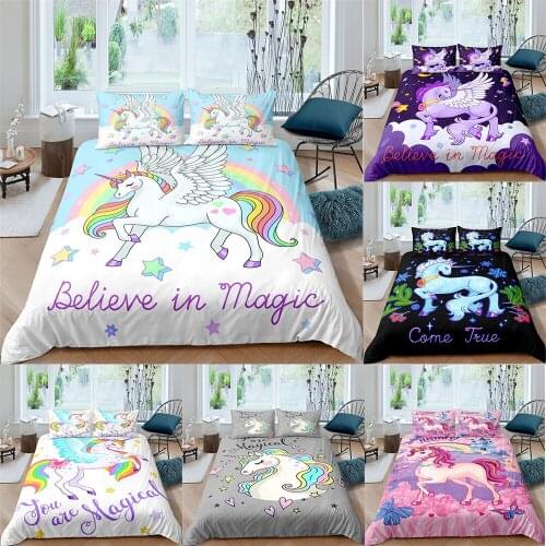 Bedding Set Duvet Cover with Pillowcases For Kids Girl Children Bedding Sets Cartoon Unicorn Printed Bed Set 2/3 Piece Bedclothe