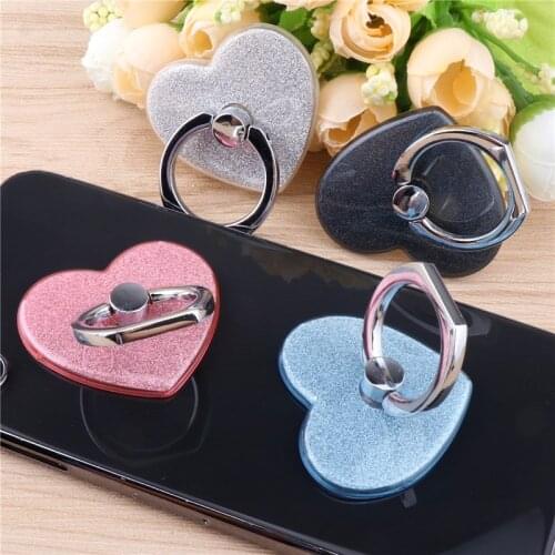Love Heart Finger Ring Phone Holder Self-Adhesive Anti-Drop Telephone Bracket 360-Degree Flexible Rotating Phone Accessories
