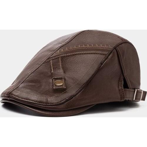 Men Outdoor Faux Leather Winter Berets Solid Color Casual Vintage Adjustable Forward Hat dad Beret Hat Warm Ear Protection Cap