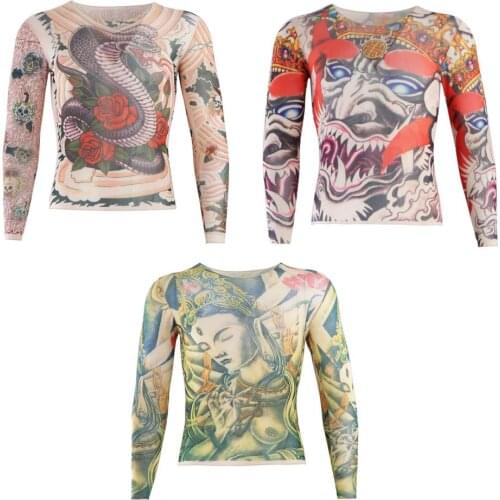 Men Summer Elastic Ultra-thin Quick-drying Long Sleeve Tattoo Bodysuit