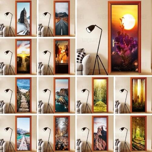 Landscape 3D Door Stickers 95x215cm/custom Size Self-adhesive Wallpaper On The Door DIY Decoration Waterproof Poster Bedroom